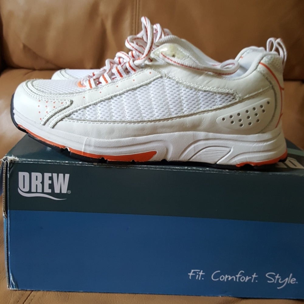 Orange and white Drew sneakers. New w/o tags